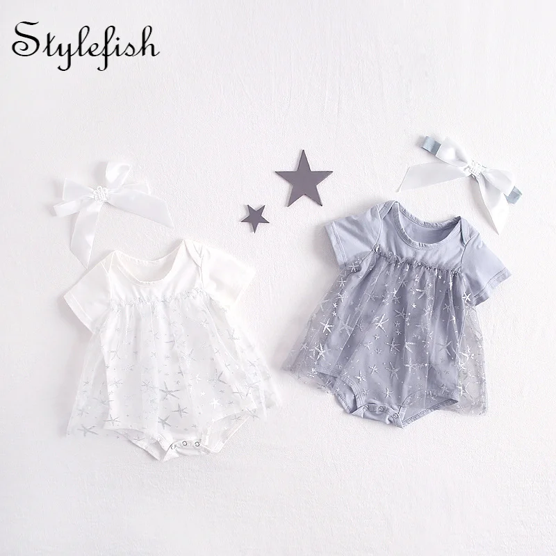 

The summer of Baby clothes baby girl sea triangle climb the starnet yarn cotton dress with short sleeves, skirt