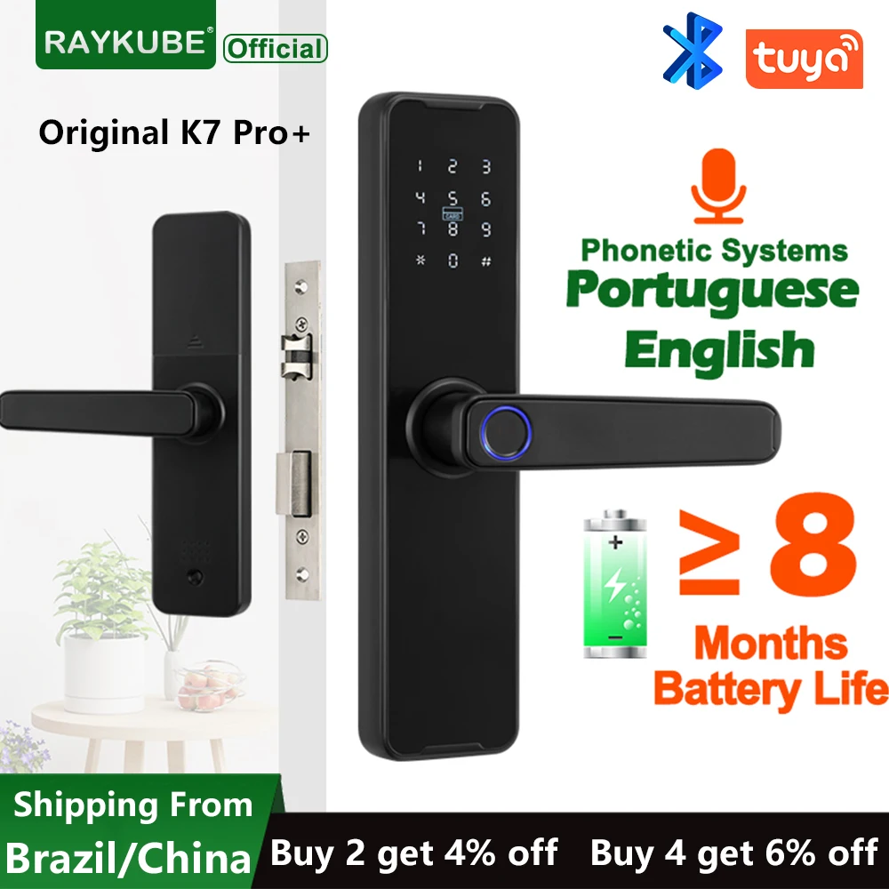 

RAYKUBE K7 Pro+ Fingerprint Door Lock Smart Bluetooth Tuya App Remote Unlocking Keyless Electronic Smart Home