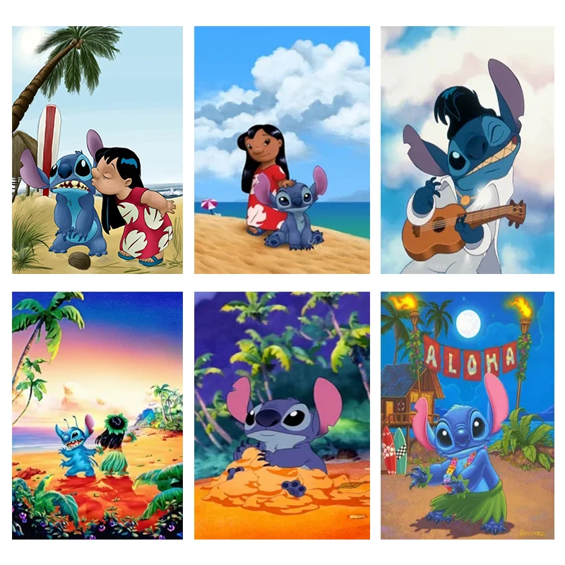 

Disney 5D Diy Diamond Painting The Lilo & Stitch Cartoon Mosaic Set Children Art Round Drill Embroidery Of Home Decoration Ll278