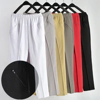 middle aged women pants casual loose high elastic waist cropped pants spring summer solid color straight pants female trousers