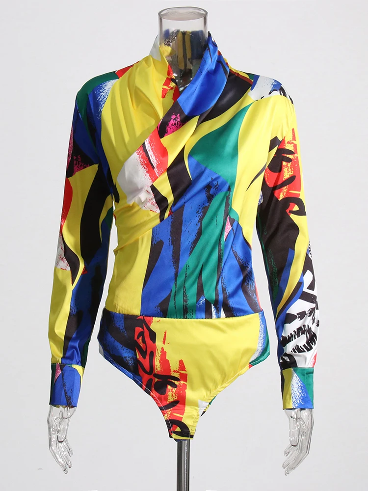 Женское боди-туника с V-образным вырезом и длинным рукавом