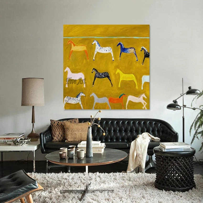 Абстрактная акриловая живопись лошадь на холсте