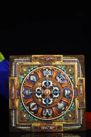 12 tibetan temple collection old bronze painted gem dzi beads auspicious eight treasures vajra thangka mandala hanging screen