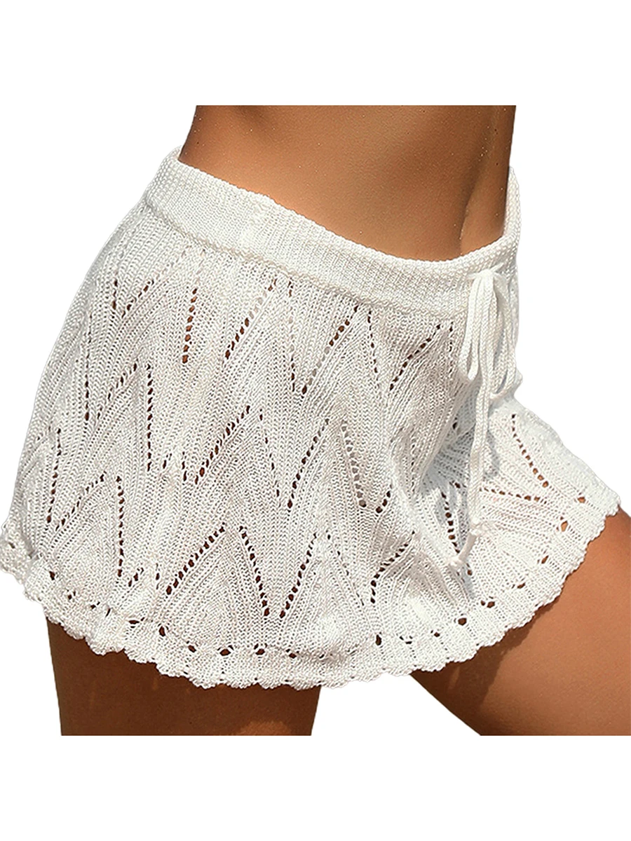 

Женская вязаная крючком накидка, летняя пляжная юбка на шнуровке с высокой талией, комбинезоны, вязаная мини-юбка, пляжная одежда (A-хаки, один размер)