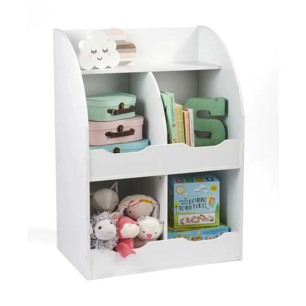 

Kids Bookshelf Kid's Four Bin Toy Storage Cubby with Bookshelf - White Kid Bookcase