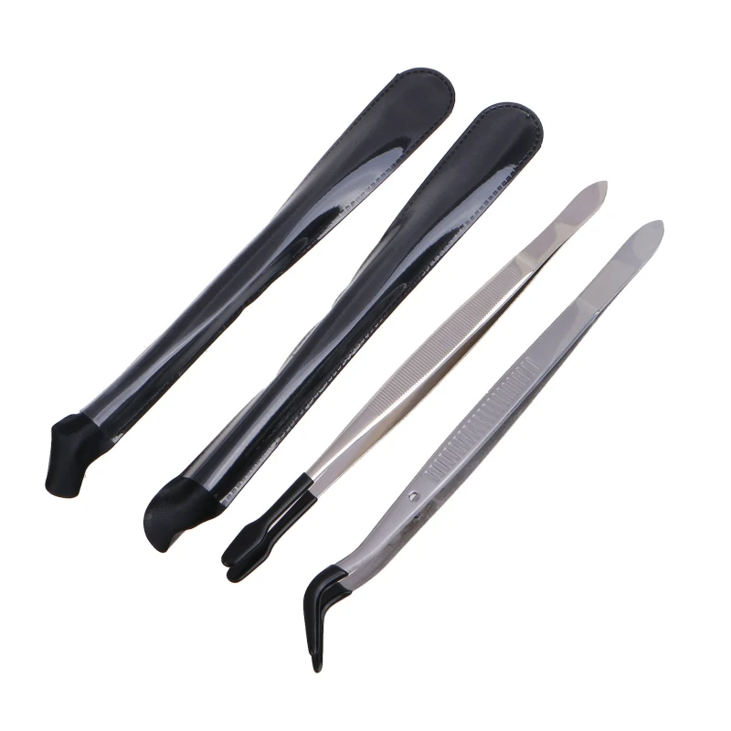 

Stainless Steel Tweezers with Rubber Tipped Set of 2 Straight Flat Bent Tip Tweezer for Jewelry Making Coin Stamp Tongs DIY Craf