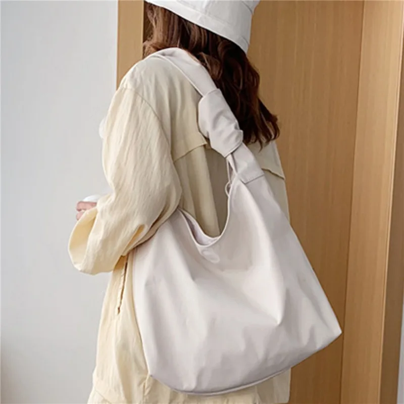 

Женские вместительные сумки-Хобо, Женская нейлоновая простая сумка-мессенджер через плечо, однотонный модный пакет