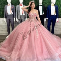 caroline pink ball gown evening dress for women sweetheart off the shoulder flowers appliques prom gowns party custom made