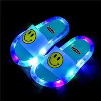 luminous slippers children shoes cartoon smile pattern comfortable led light kid baby home shoes cool soft pvc non slip footwear