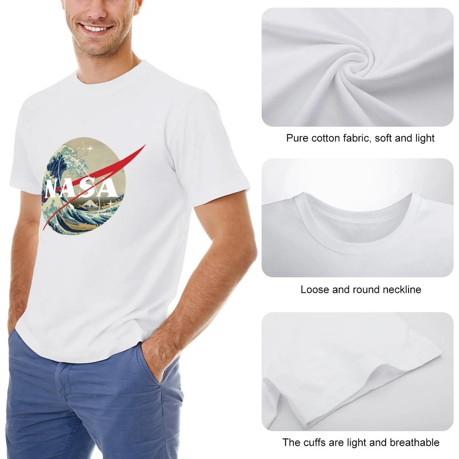 Футболка с логотипом NASA The Great Wave off Kanagawa летние футболки графикой и рисунком