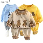 Детская одежда 2022 г. Осенняя одежда для маленьких девочек Повседневная футболка и штаны для мальчиков комплект из 2 предметов, модный костюм для малышей детские спортивные костюмы