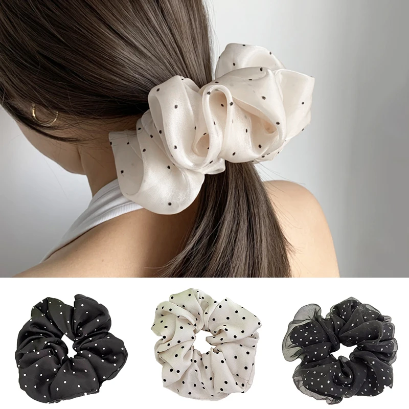 

Large Satin Dot Scrunchies Ponytail Holder Hair Rope Elastic Rubber Bands Double Layer Organza Hair Ring Sweet Hair Accessories