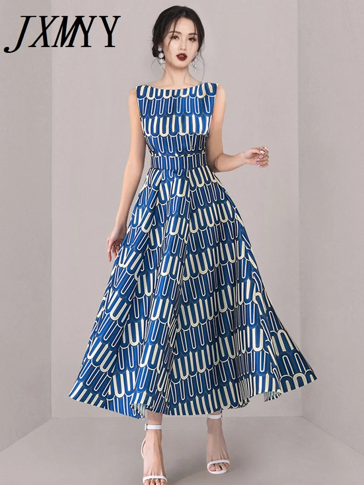 JXMYY, Новинка лета 2023, Элегантное Длинное платье, модное приталенное платье с крупной юбкой и принтом для женщин