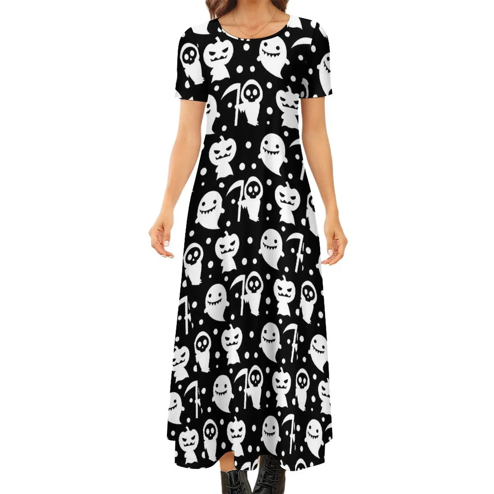 

Женское платье макси на Хэллоуин, с коротким рукавом