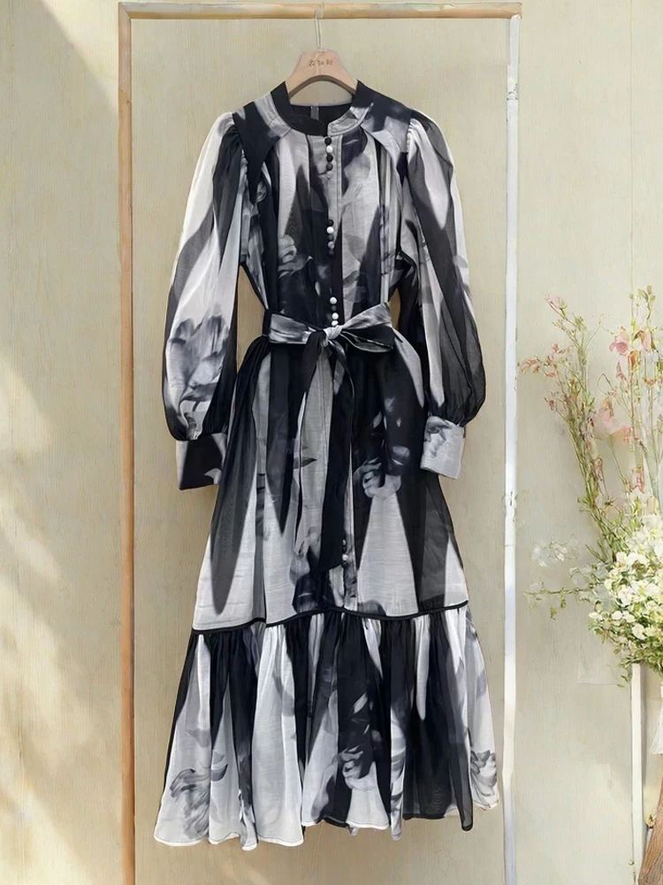 Женское винтажное длинное платье-рубашка AELESEEN весеннее Элегантное однобортное