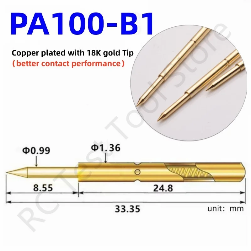 

20/100PCS PA100-B1 Spring Test Probe PA100-B Test Pin Test Tool 33.35mm Dia 1.36mm Needle Tip Dia 0.99mm Pogo Pin P100-B P100-B1