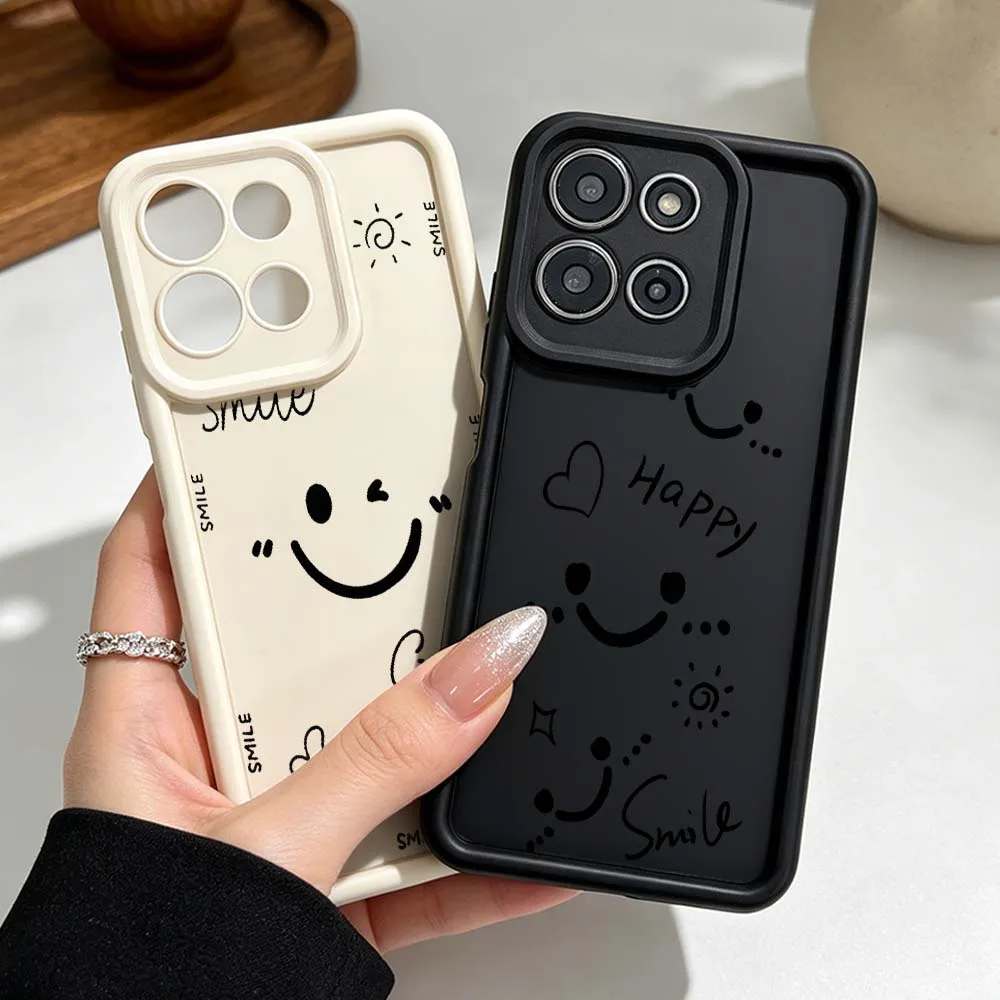 Фото Забавный черный чехол со смайликом для Motorola Moto G86 G85 G75 G56 G35 G24 G06 Edge 70 60 50 Fusion Eye Ladder Phone Case №1