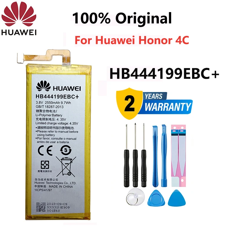 

100% Orginal Hua Wei 2550mAh HB444199EBC+ Battery For Huawei Honor 4C C8818 CHM- CL00 CHM-TL00H CHM-UL00 chm-u01 G Play Mini