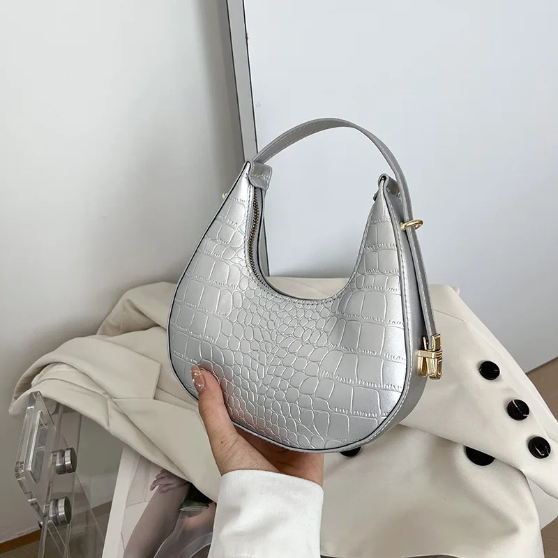

PU Leather Underarm Shoulder Bags for Women Clutch Handbag Moon Solid Color Casual Shopper Tote Luxury Hobos Bags Bolsas сумка