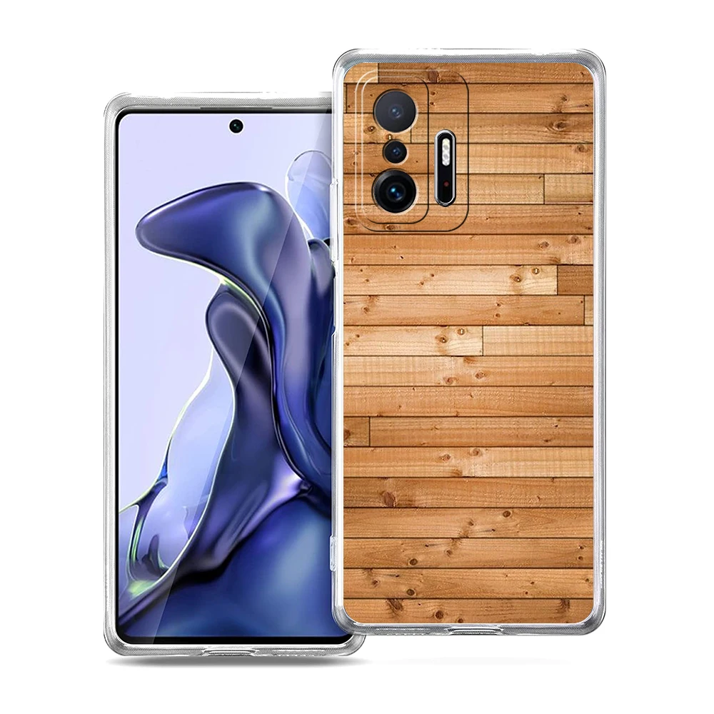 Carved Wood Transparent Phone Case for Xiaomi Mi 11 Ultra 12 11T 11X 11i Lite Poco X3 X4 NFC F3 GT M4 Pro 5G Soft Shell Fundas
