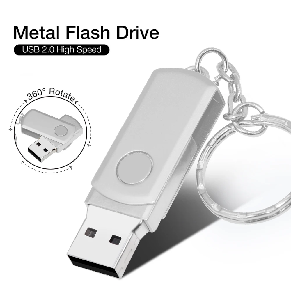 

New USB 2.0 Metal Key Chain USB Flash Drive 32GB 64GB 128GB Pen Drive 8GB 16GB Pendrive Roation Design USB Memory Stick