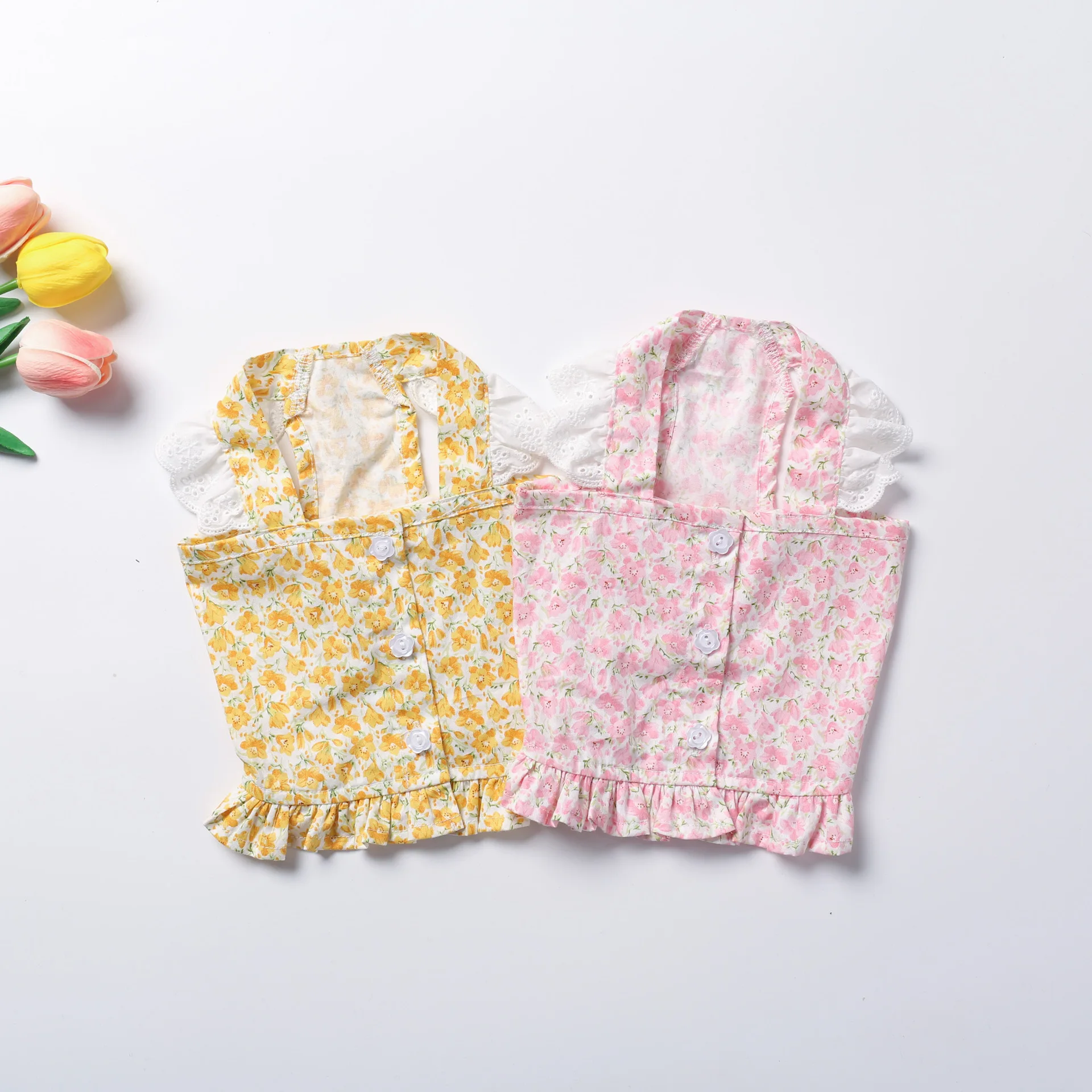 

New INS Wind Pink Floral Dog Skirt Yellow Flower Schnauzer Pet Lace Skirt Cotton Lace Lace Pet Dog Clothes Fashion Dog Dresses