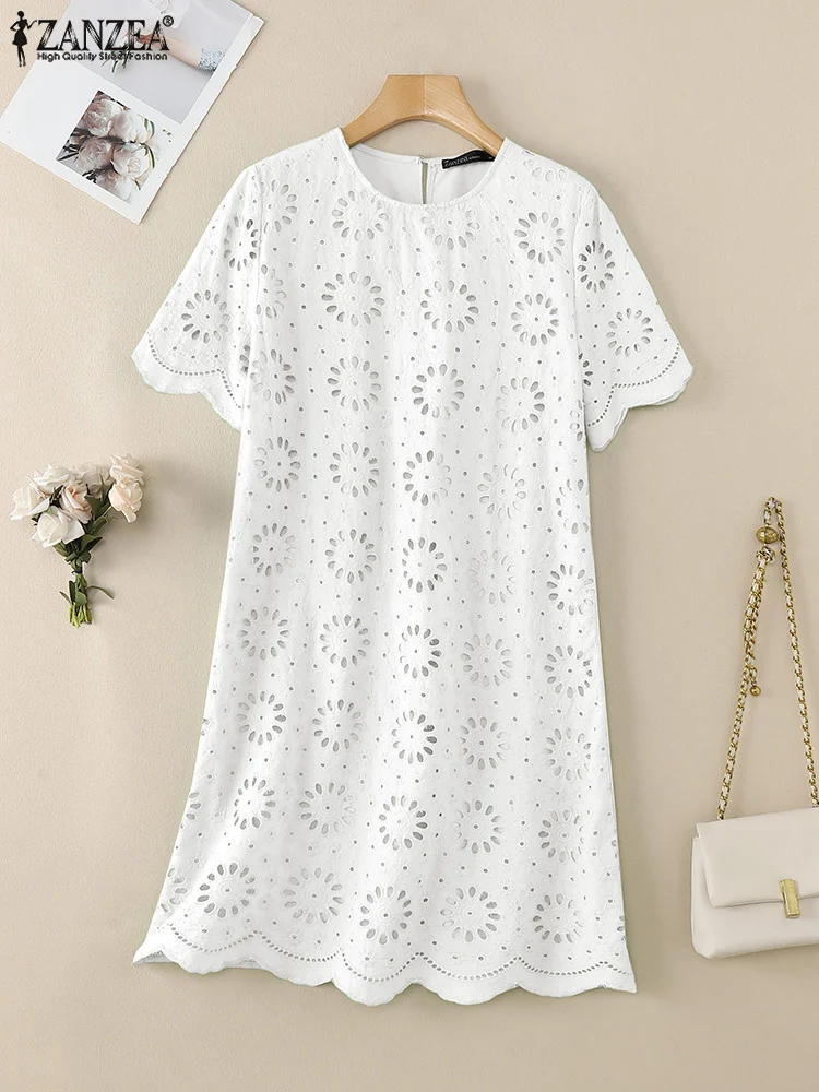 ZANZEA элегантное женское мини-платье для отпуска с коротким рукавом и круглым