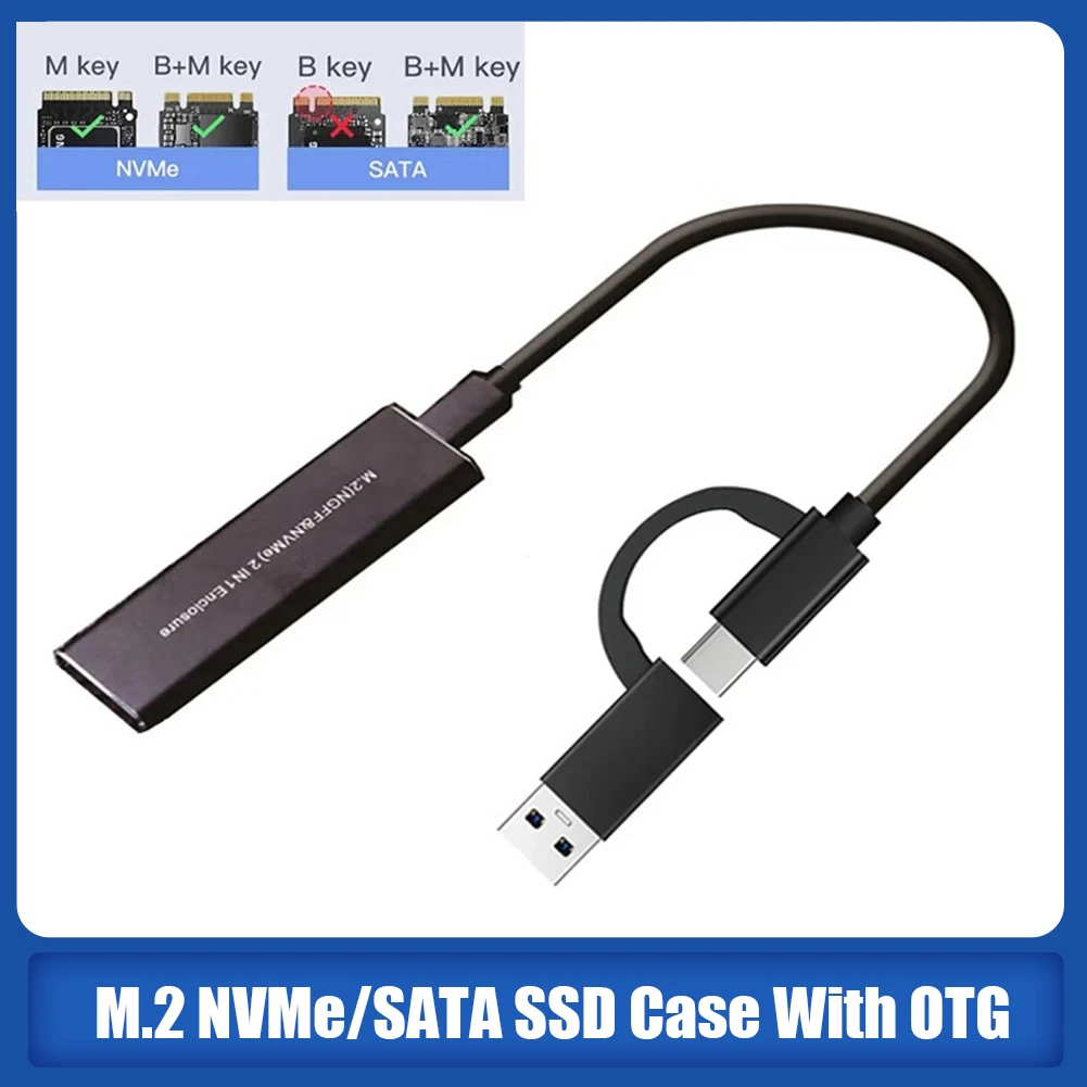 

M.2 NVME SSD to USB 3.1 Case, 10Gbps Dual Protocol M2 NVMe Box, PCIe NGFF SATA M2 NVMe Enclosure Adapter with OTG for M.2 SSD