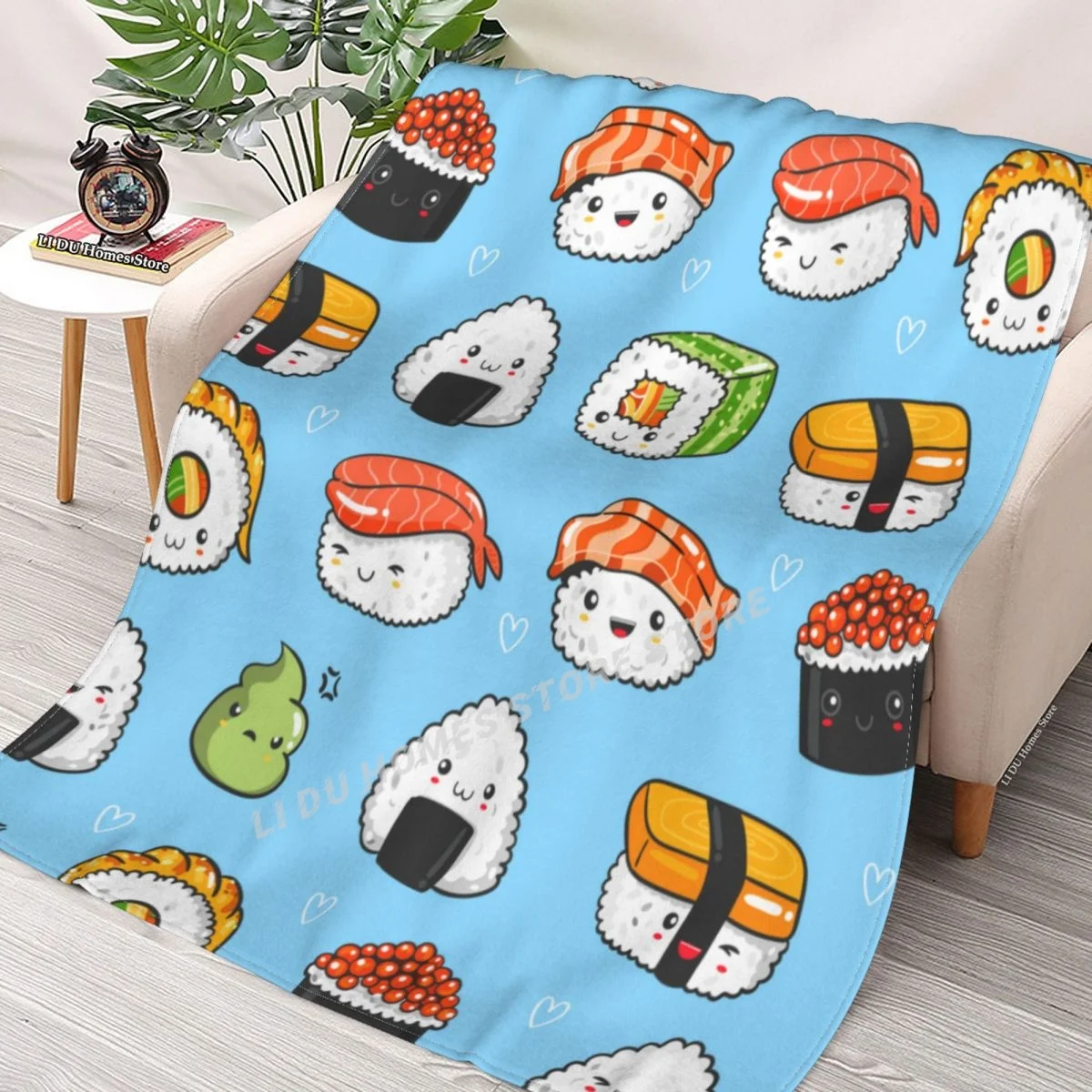 

Kawaii Sushi Throw Blanket flannel Collage Blanket Bedding soft Cover Bedspreads Blankets