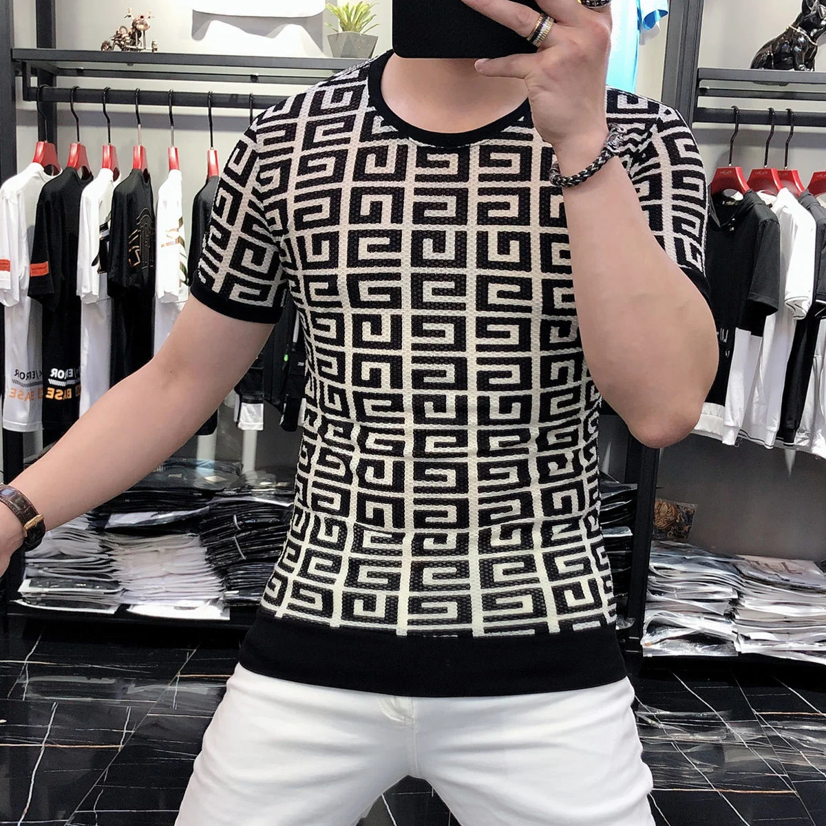 

Футболка мужская сетчатая с отверстиями, короткий рукав, Повседневная рубашка с круглым вырезом, одежда на лето, 2022