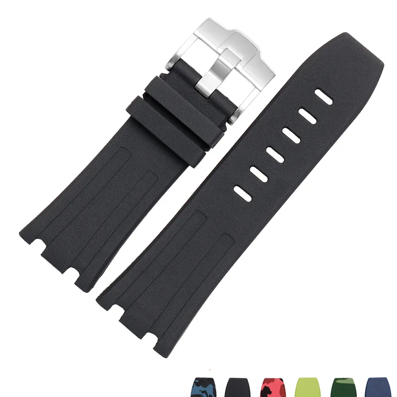 

28mm Black Blue 15703 Nature Rubber Silicone Watchband Men Watch Strap Band For AP Watch Audemars And Piguet belt logo tools