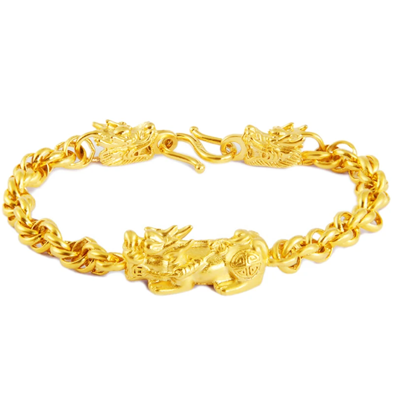 

Vietnam Sand Gold Bracelets for Men Concise Fashion Fortune Auspicious Pixiu Dragon Bracelet Designs luxury Jewelry