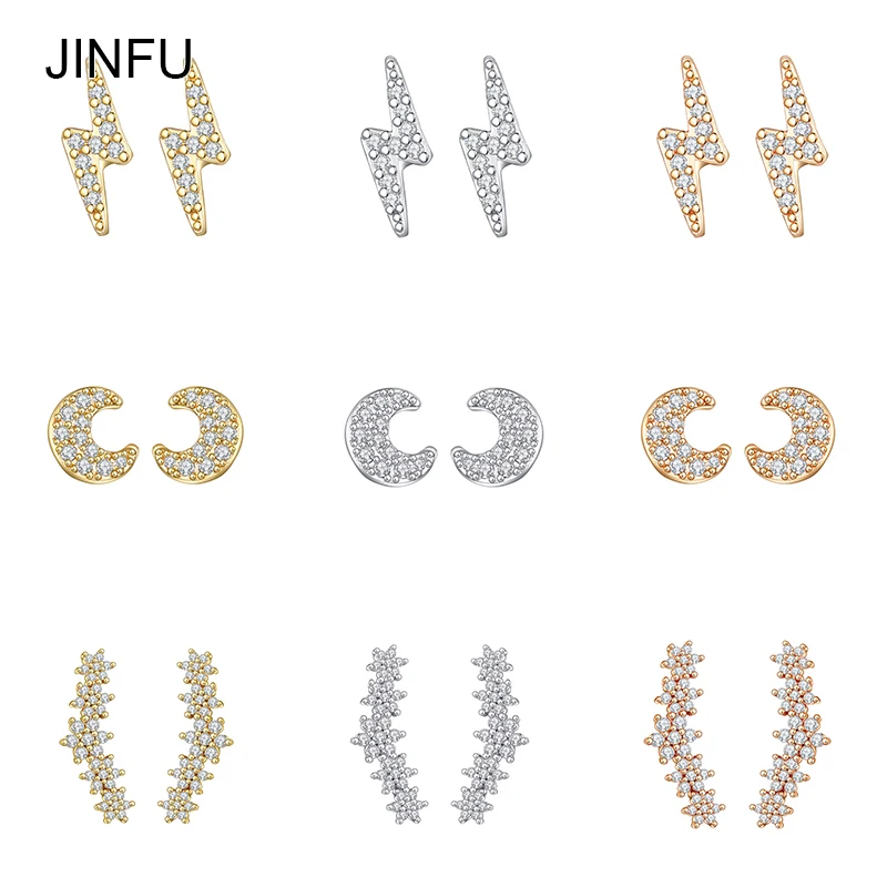 

JINFU Copper Gold Plated Stud Earrings For Women Piercing Irregular CZ Zircon Women's Stud Earrings 2022 Jewelry Wholesale