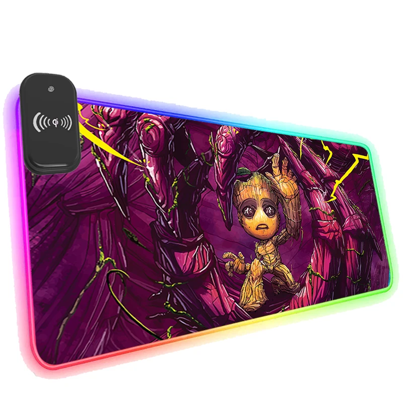 

I Am Groot Wireless Charging RGB Mouse Pad LED Gaming Desk Mat Game Mats Laptop Cool Mousepad Pc Accessories Anti-skid Mause Rug