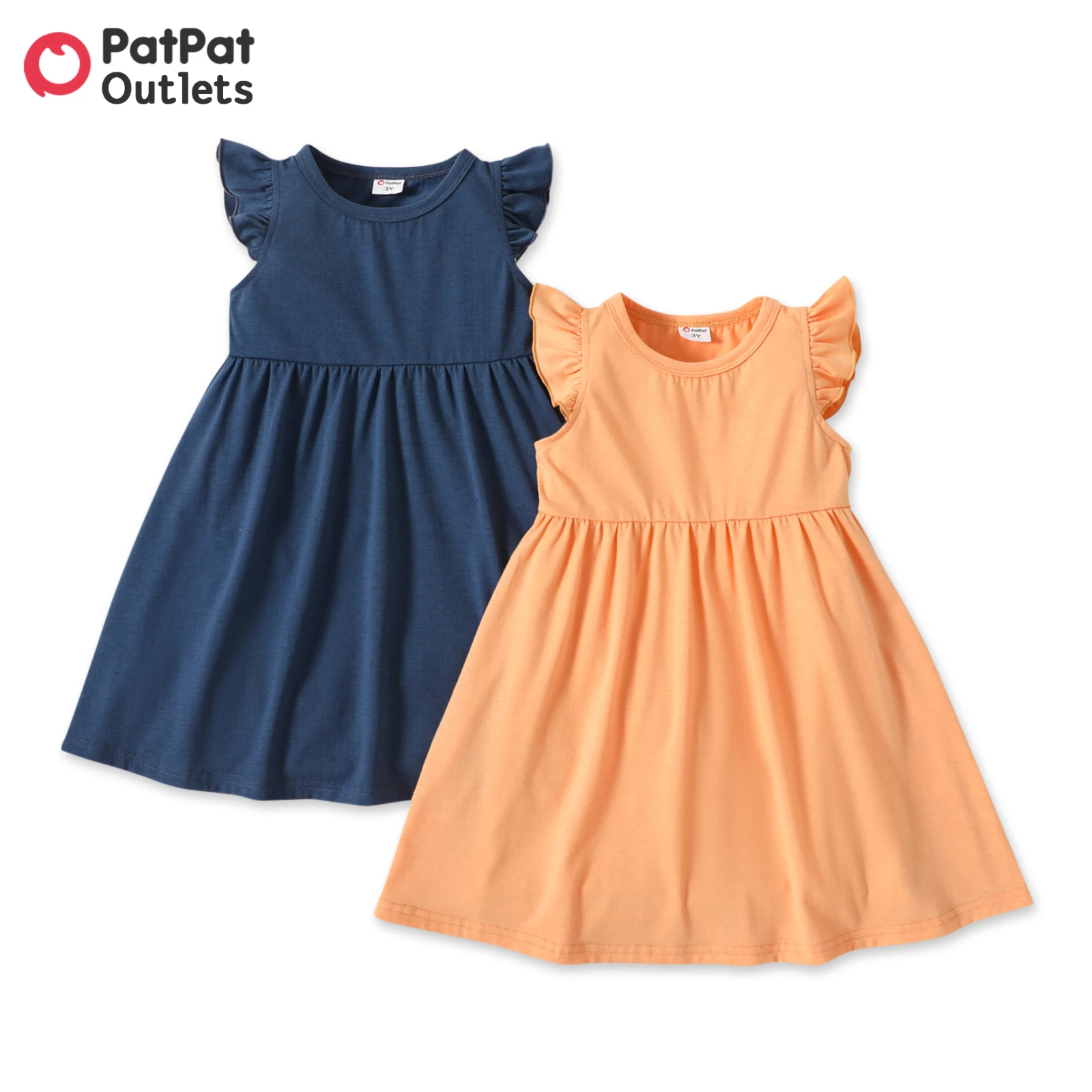 

PatPat 2-Pack Toddler Girl Solid Color Flutter-sleeve Dress Toddler Baby Vestidos Summer Toddler Girls Dress