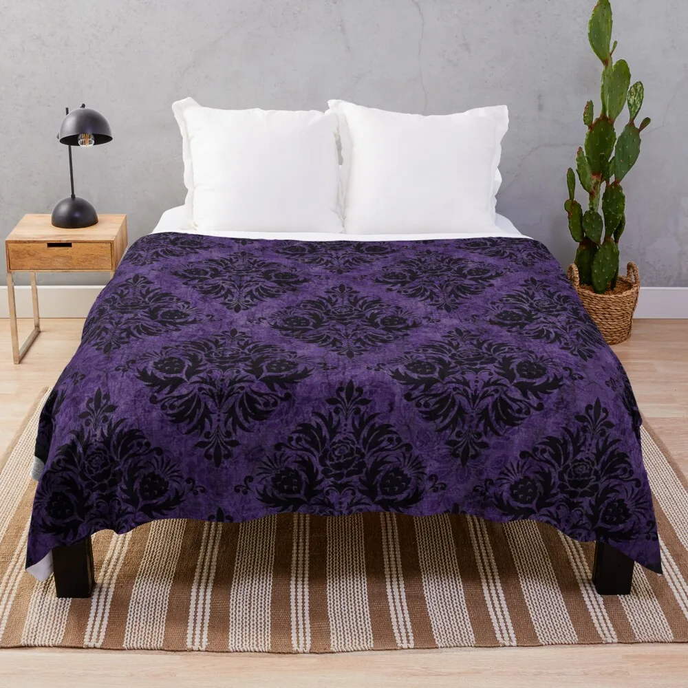 

Gothic Damask Purple Throw Blanket Personalized gift hairy blankets