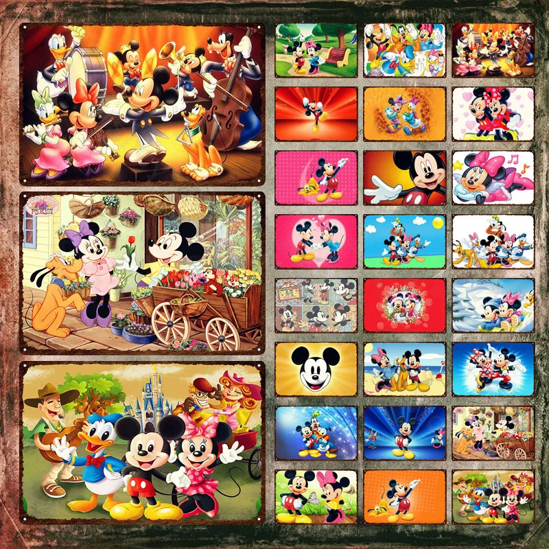 

Металлический постер Disney Микки Маус и Минни Дональд Дак и тигр мультяшный жестяной знак пластина мультяшный декор для детской комнаты