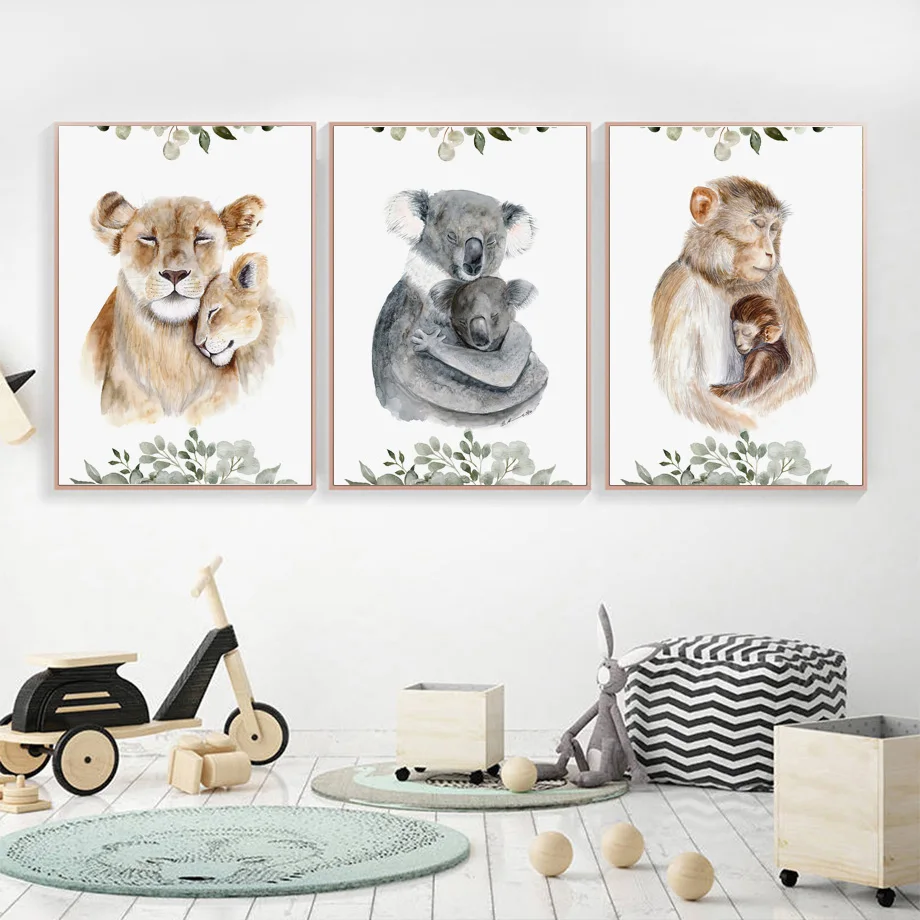 

Lion Wolf Koala Tiger Fox Mom And Baby Posters And Prints Wall Art Canvas Kids Room Safari Nursery DecorPainting Wall Pictures