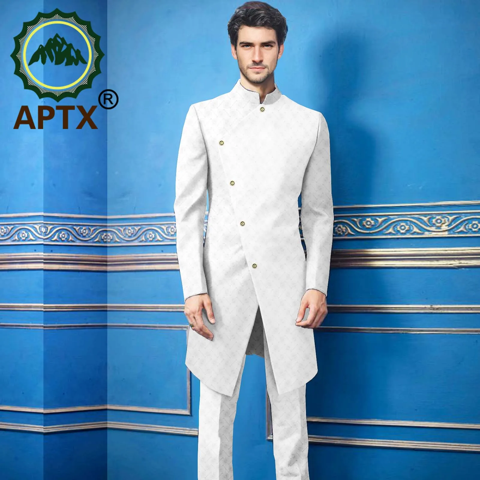 

2022 New Fashion Men's Wear, Stand Collar Simple Suit, Button Decoration, Slim Top + Trousers, Jacquard Fabric TA2116010