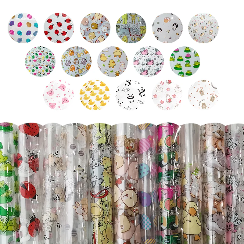 

Cartoon Animal Theme Design Printed TPU Waterproof Faux Leather Sheets, Vinyl Fabric for Needlework Crafts DIY Bows Bags Making