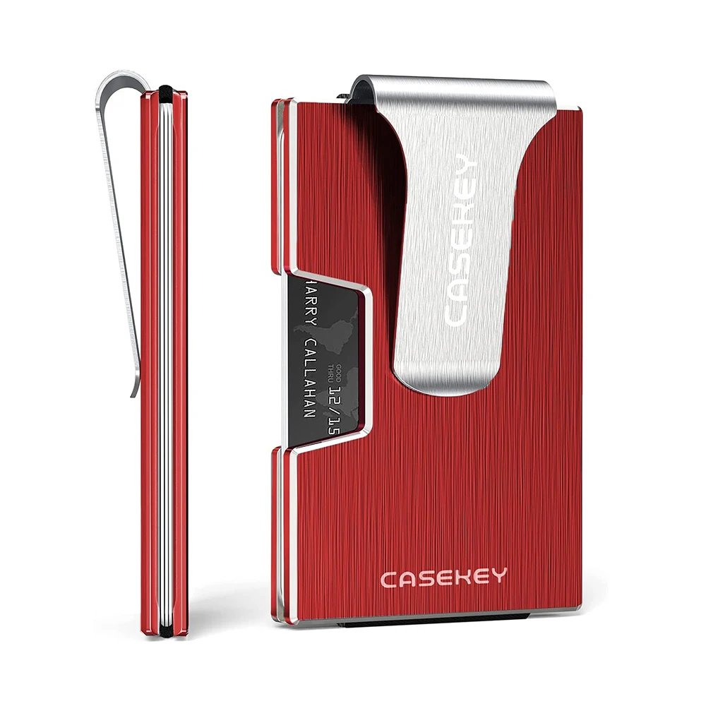 CASEKEY Rfid Anti Metal Card Holder Men Wallet Money Bag Red Slim Male Mini Smart Magic Minimalist Pocsafe Wallet Aluminum