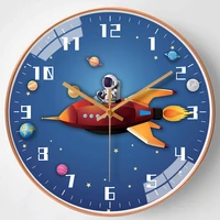 8 inch old round wall clocks cartoom astronaut new design hanging golden hall clock for children bedroom home electronic decor