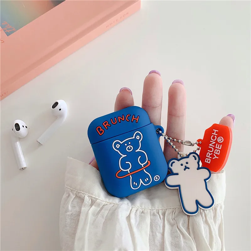

Cute Cartoon Bear Earphone Case for Airpods, Silicone Soft Cover for Airpods Pro, Accessories with Keychain, 1, 2, 3