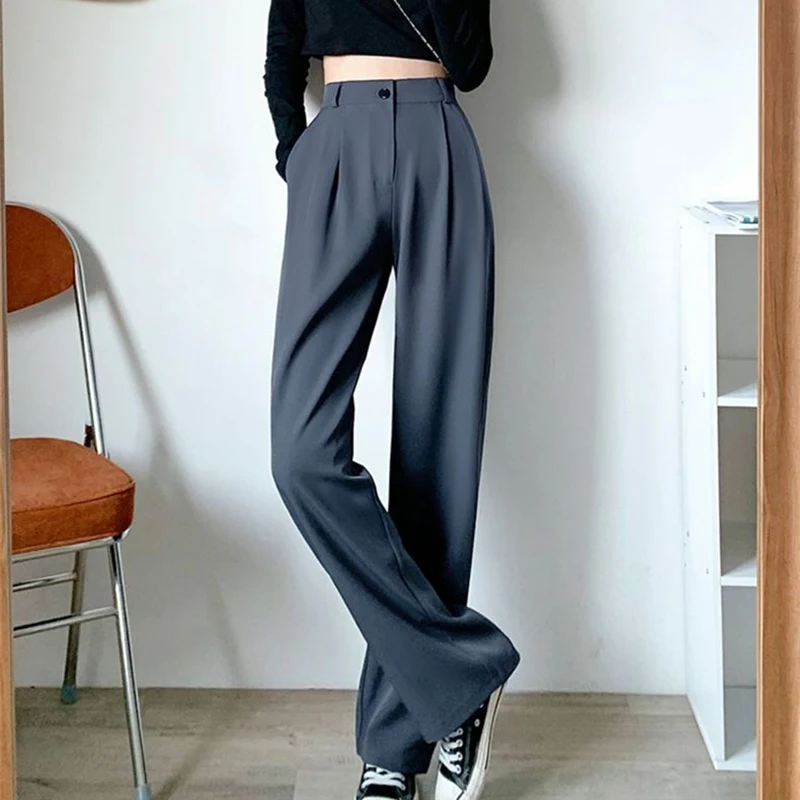 Autumn Winter Women's Wide Leg Pants Loose High Waist Casual Trousers Woman Korean Style Solid Office Straight Pants