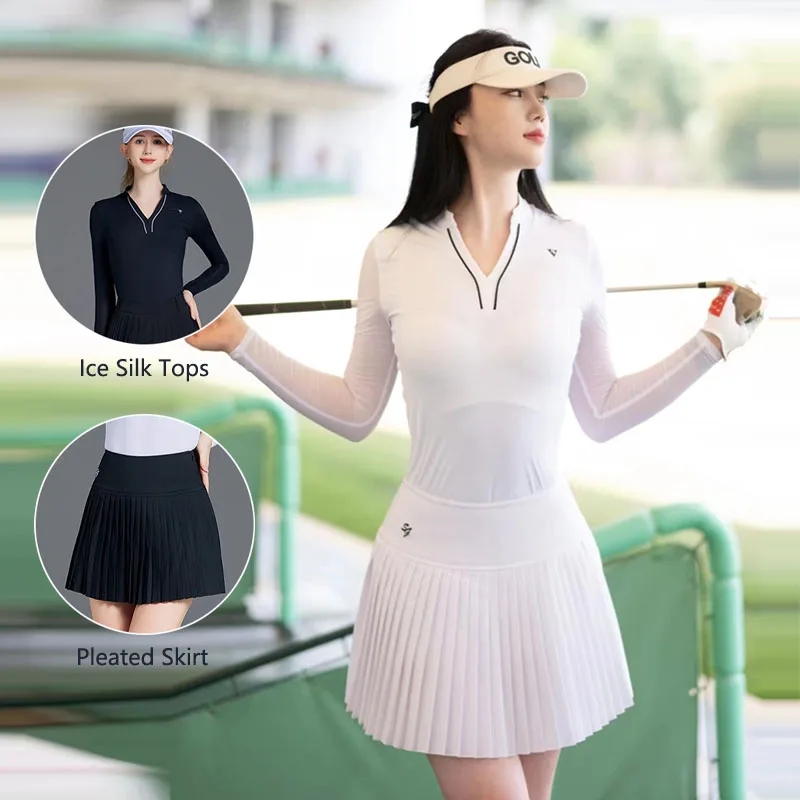 Shirt Tops Lady Anti-exposure Skort Pleated Skirt Golf Clothes Sets
