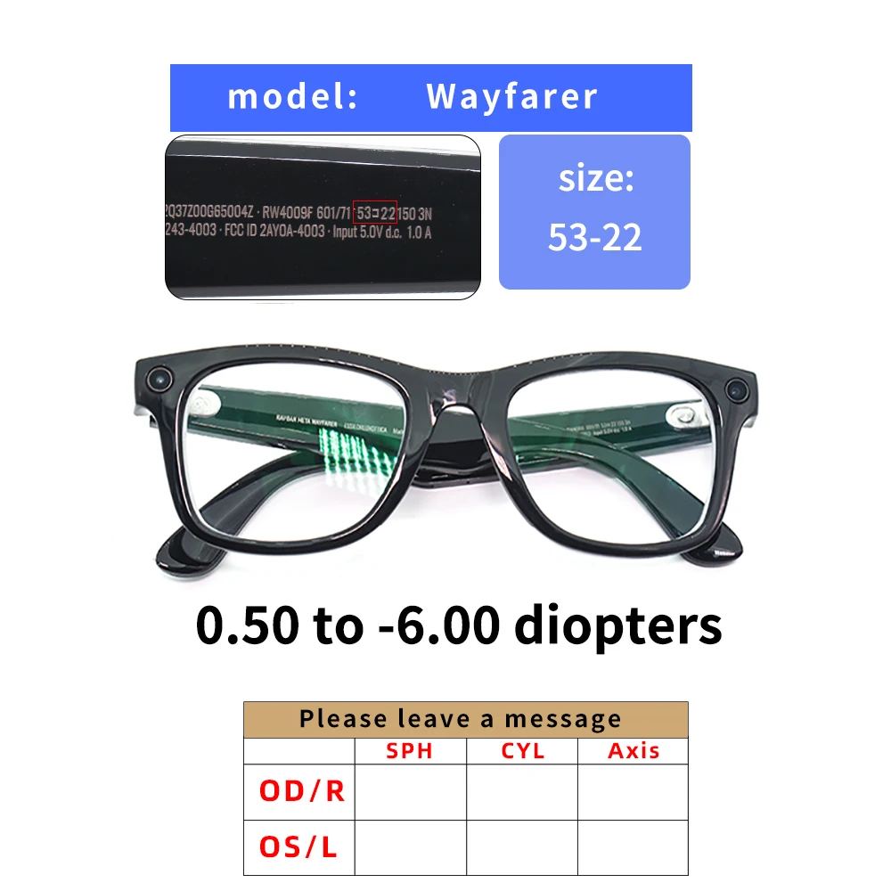 Для RAY-BAN META WAYFARER линзы для близорукости асферическая смола анти-синий свет очки