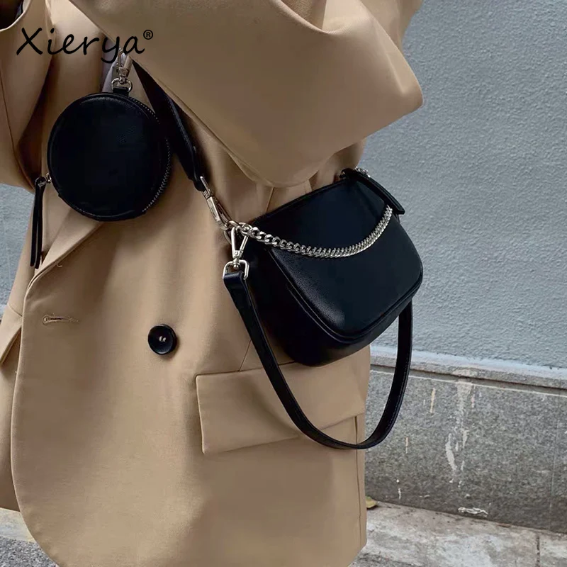 

Xierya Women New Bag Wide Band Shoulder Bag Chain Small Bag Messenger Retro All-match Female Bag Tide Women Crossbody Bag Black