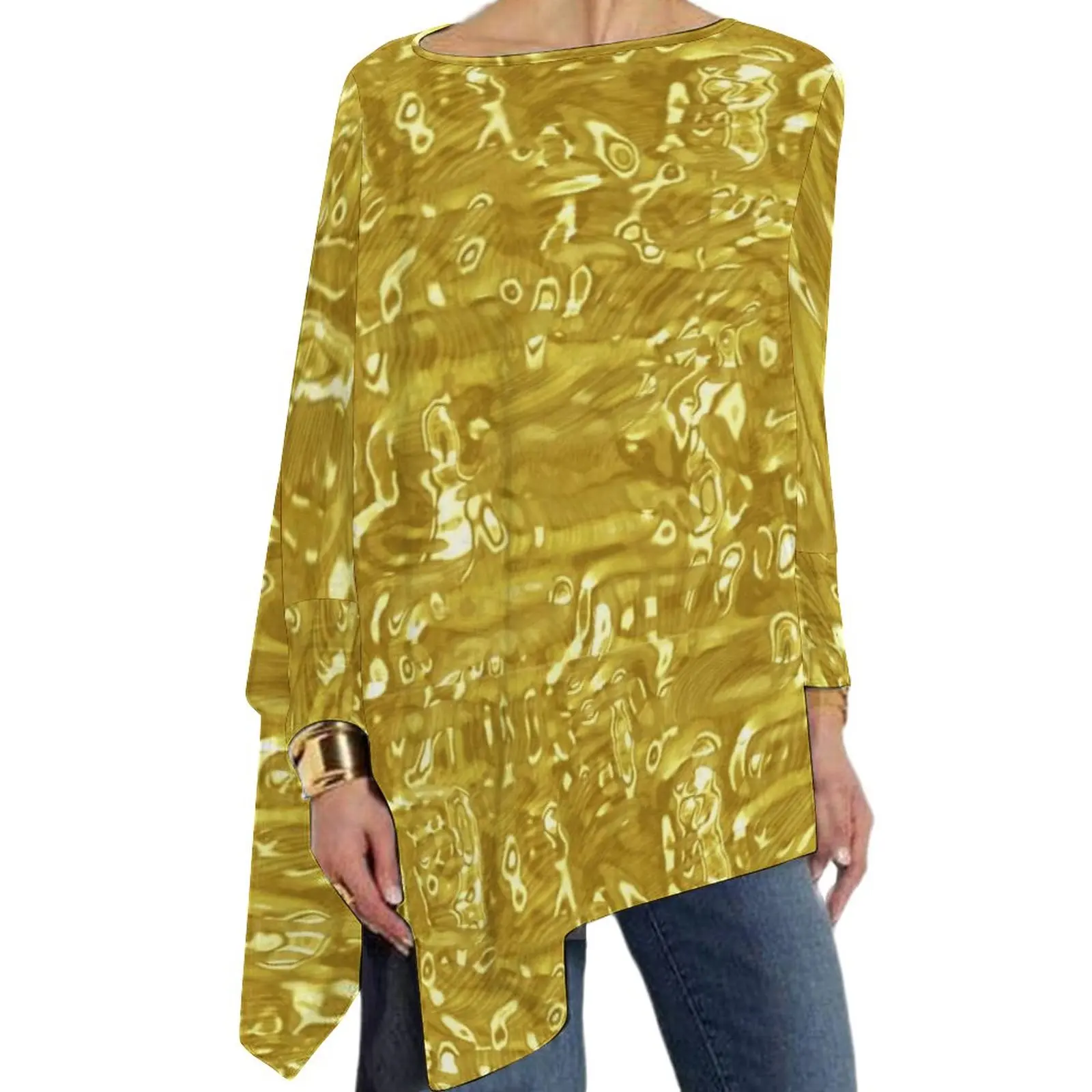 

Gold Metallic Texture T Shirts Abstract Shiny Art Y2K T Shirt Womens Long Sleeve Street Fashion Tops Oversized Print Top Tees