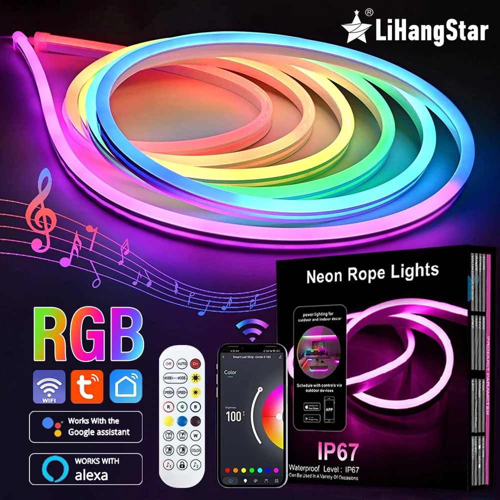 RGB неоновая полоса, 24 Вт, Wi-Fi, умная неоновая веревка, искусственная работа, управление через приложение, подсветка телевизора, детская игровая комната, спальня, декоративная деталь