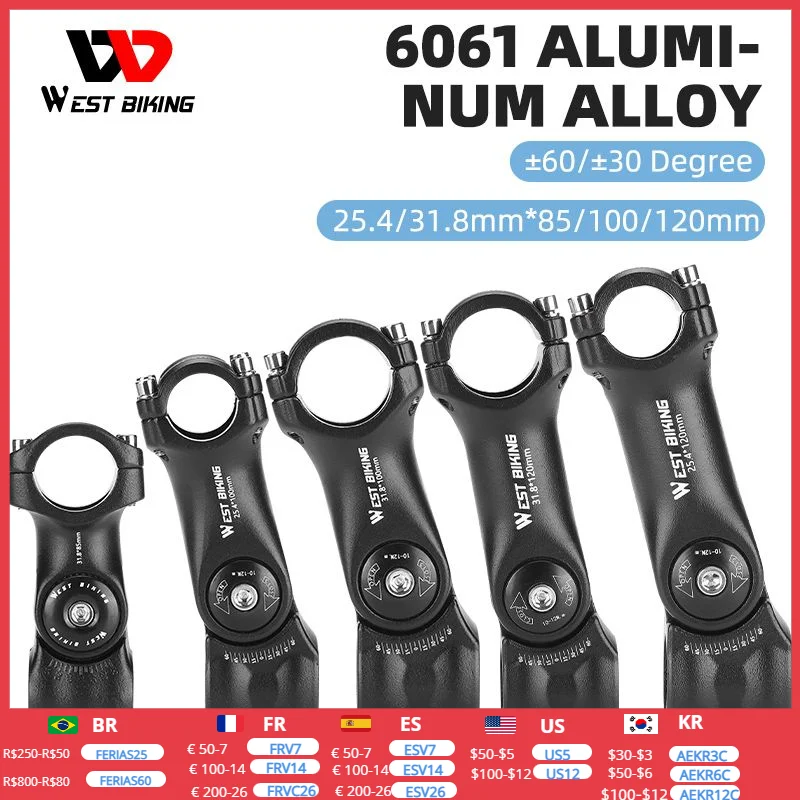 Велосипедный стержень WEST BIKING ультралегкий из алюминиевого сплава с поворотом на